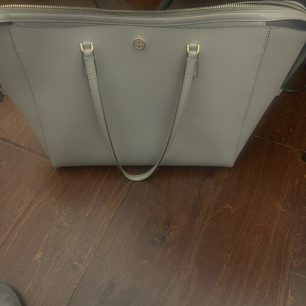 Tory Burch Gray Structured Tote Bag Used